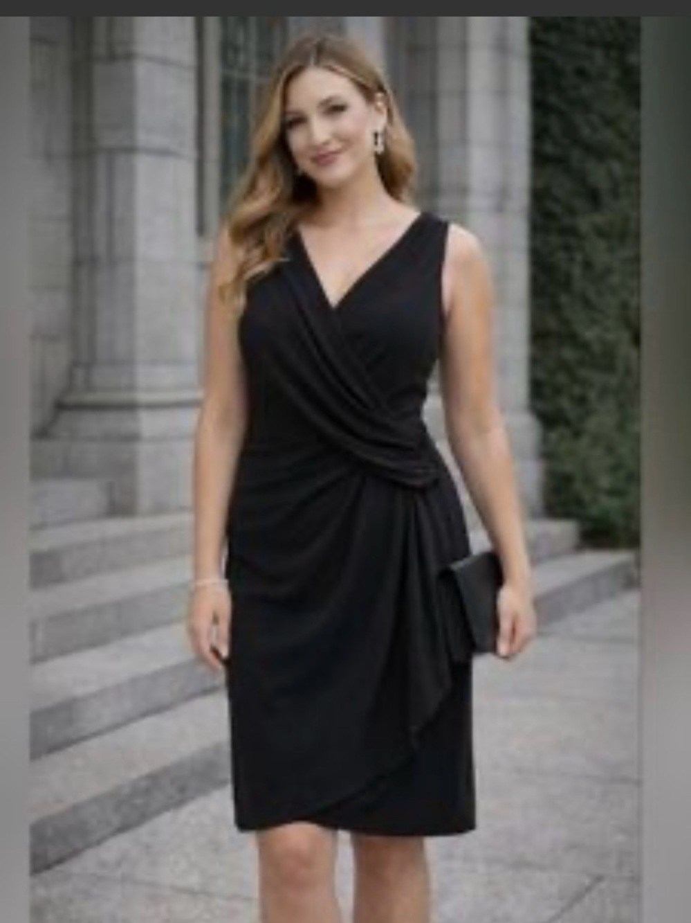 Chaps Black Sleeveless Wrap-Style Dress Sz XL